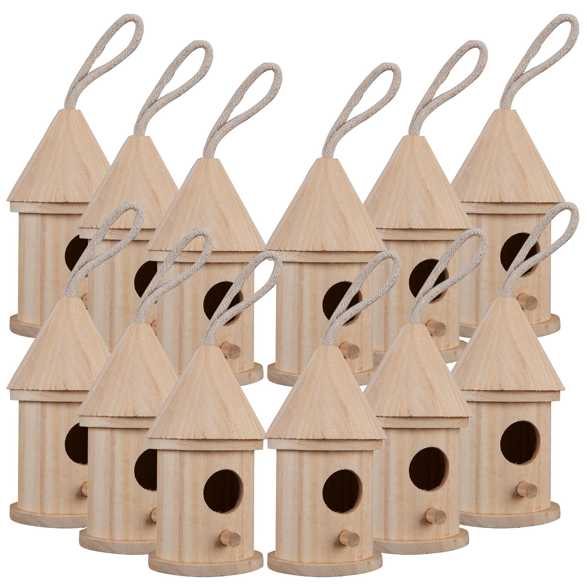 12 Pack: 5" Wooden Hut Birdhouse by Make Market®